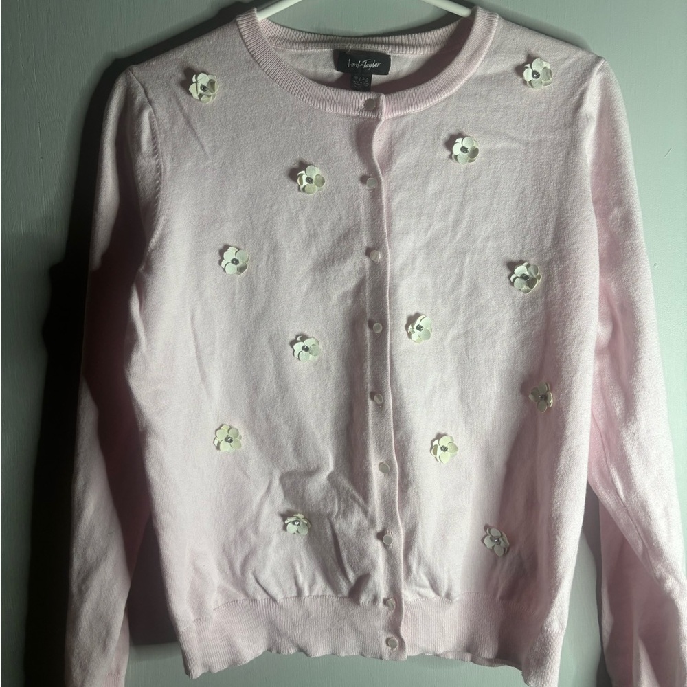 Pink Floral Embellished Cardigan Sweater
